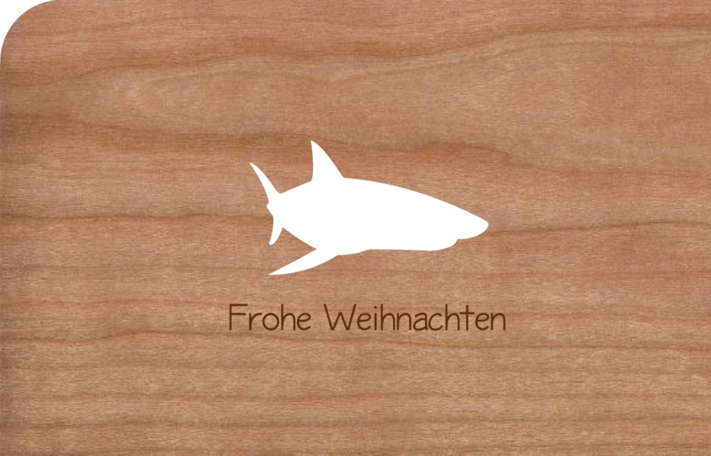 Holzkarte mit Hai