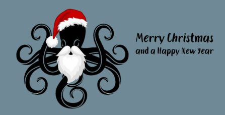 Weihnachtskarte mit Octopus als Santa Claus